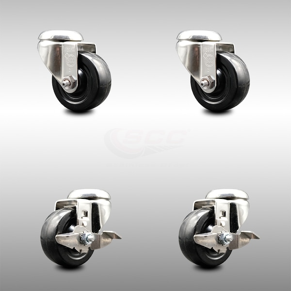 Service Caster 3 Inch 316SS Hard Rubber Wheel Swivel Bolt Hole Caster Brakes SCC, 2PK SCC-SS316BH20S314-HRS-2-TLB-2 - main